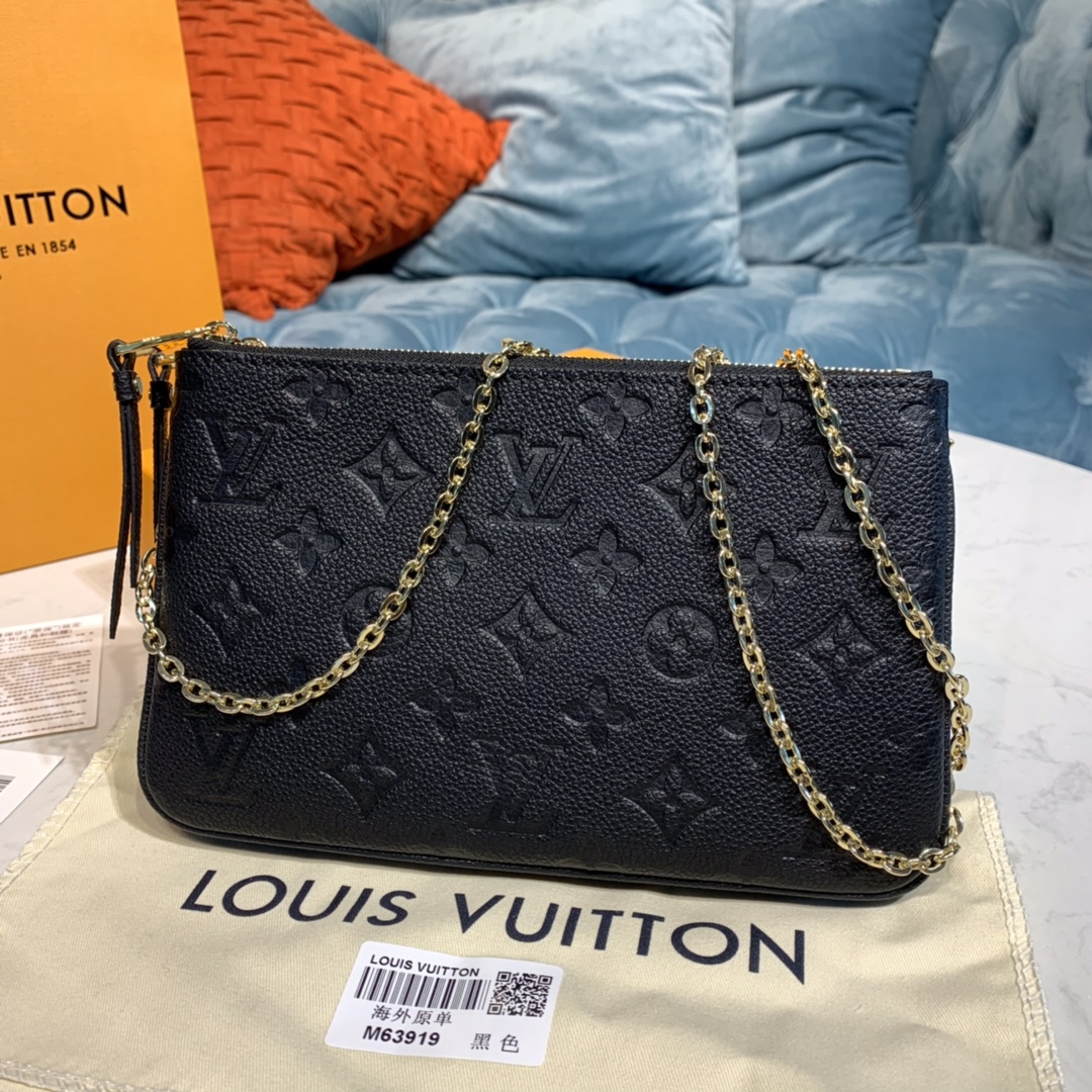 Louis Vuitton DOUBLE ZIP POCHETTE Handbag Monogram Empreinte M68568 Black